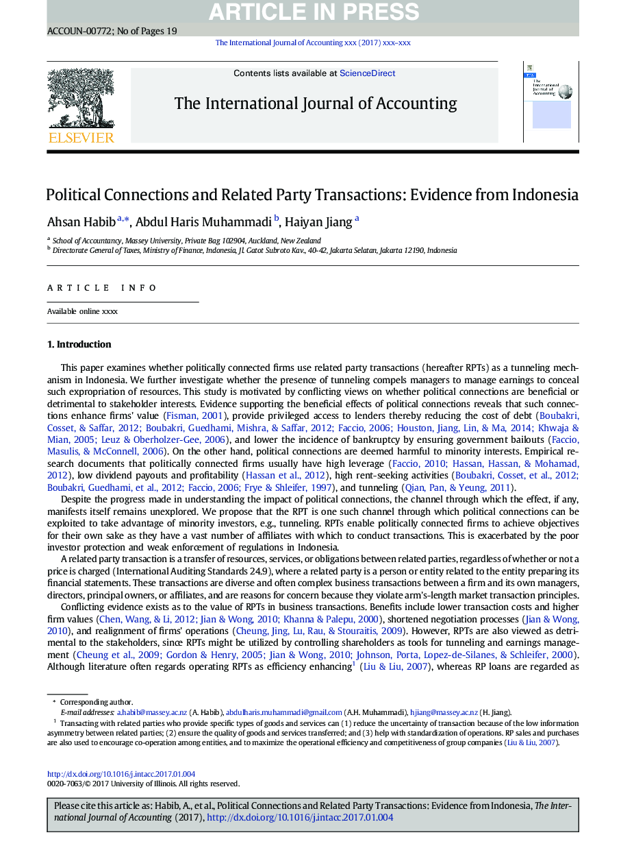 Political Connections and Related Party Transactions: Evidence from Indonesia