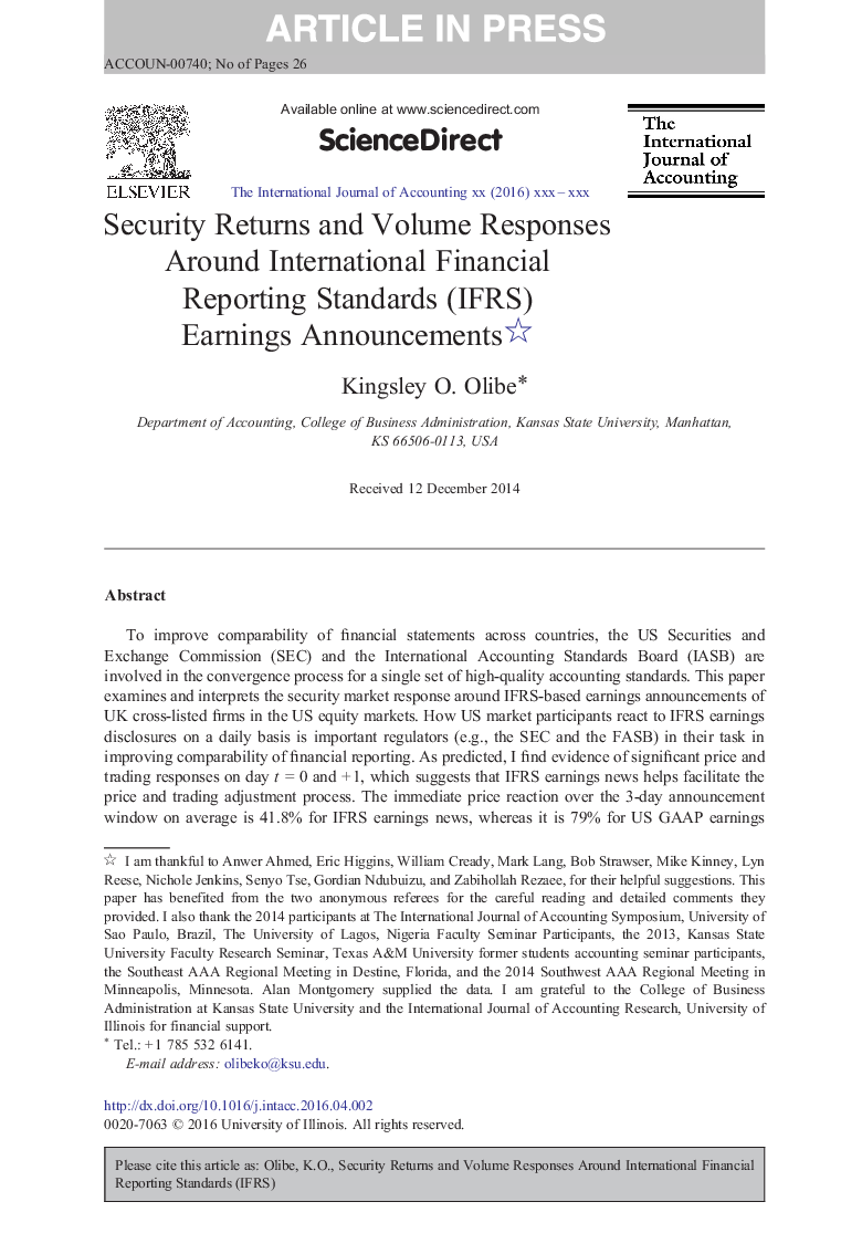 Security Returns and Volume Responses Around International Financial Reporting Standards (IFRS) Earnings Announcements