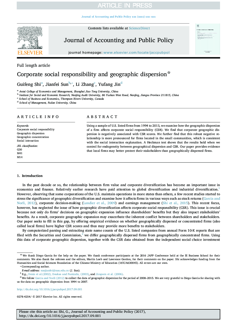 Corporate social responsibility and geographic dispersion