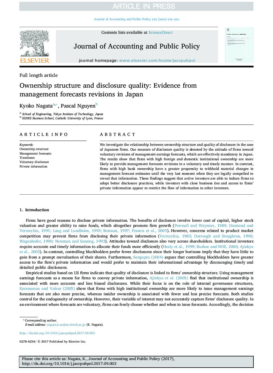 Ownership structure and disclosure quality: Evidence from management forecasts revisions in Japan