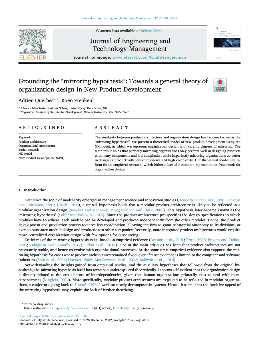 Grounding the “mirroring hypothesis”: Towards a general theory of organization design in New Product Development