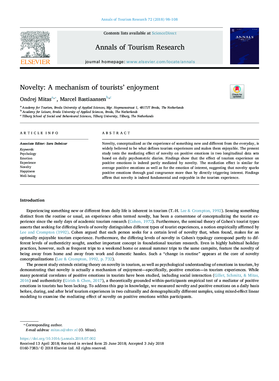 Novelty: A mechanism of tourists' enjoyment