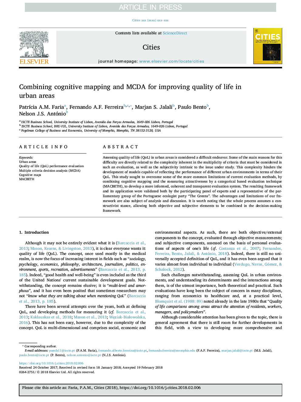 Combining cognitive mapping and MCDA for improving quality of life in urban areas