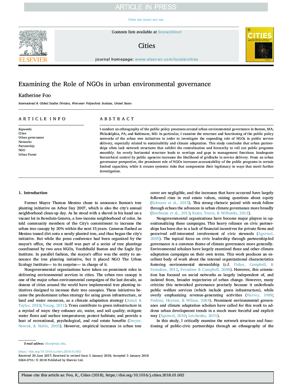 بررسی نقش سازمان های غیر دولتی در حاکمیت محیط زیست شهری 