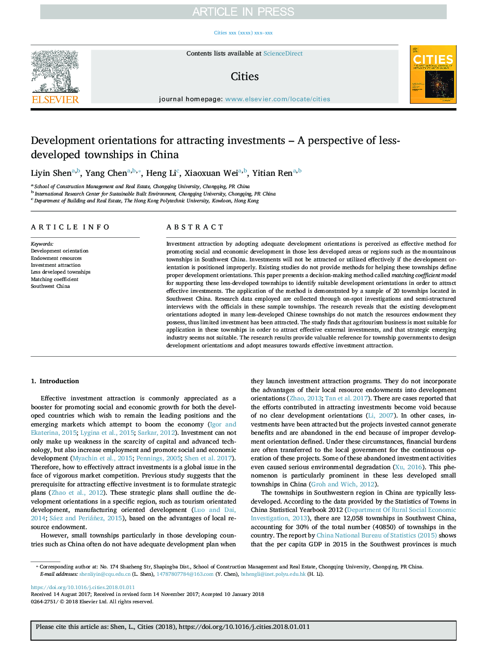 Development orientations for attracting investments - A perspective of less-developed townships in China