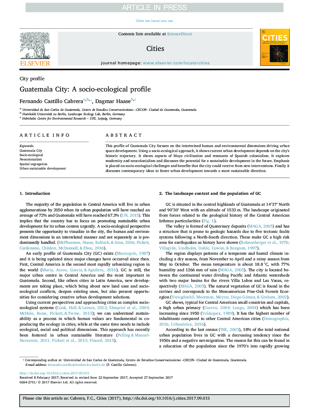 Guatemala City: A socio-ecological profile