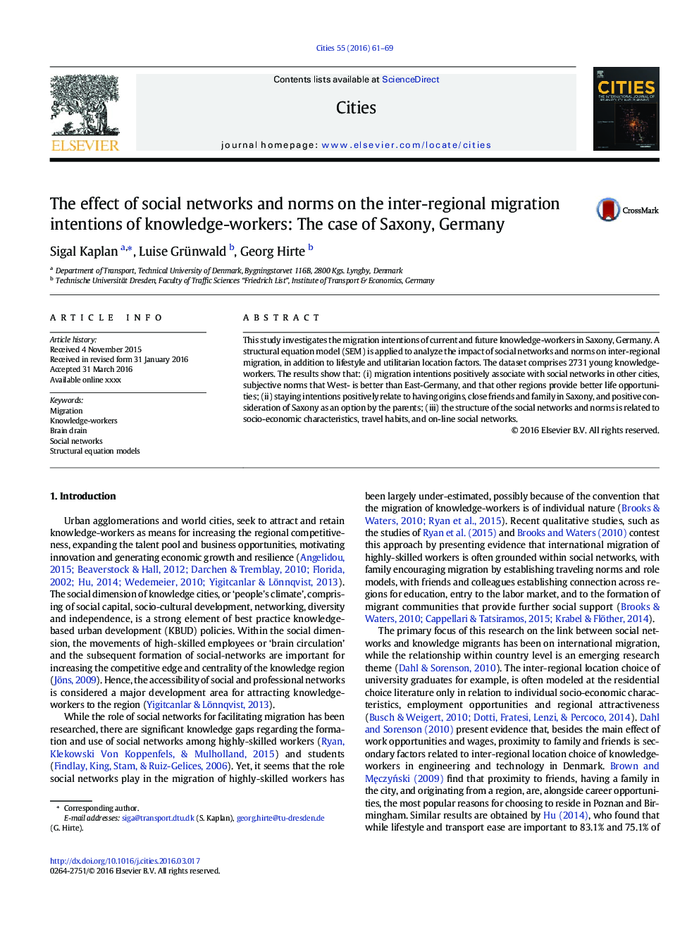 تأثیر شبکه های اجتماعی و هنجارها در مورد اهداف مهاجرت بین منطقه ای دانش پژوهان: مورد زکشن، آلمان 
