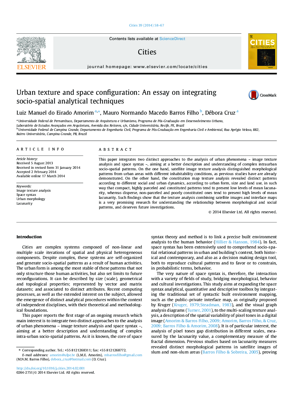 Urban texture and space configuration: An essay on integrating socio-spatial analytical techniques