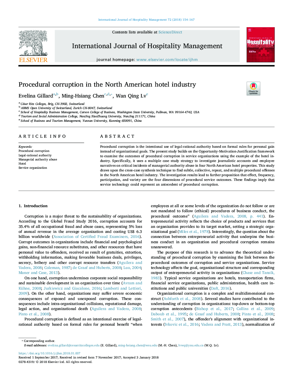 Procedural corruption in the North American hotel industry