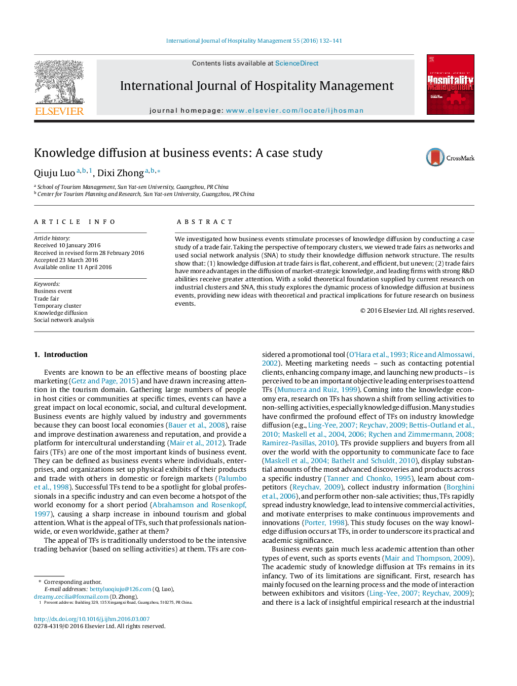 Knowledge diffusion at business events: A case study