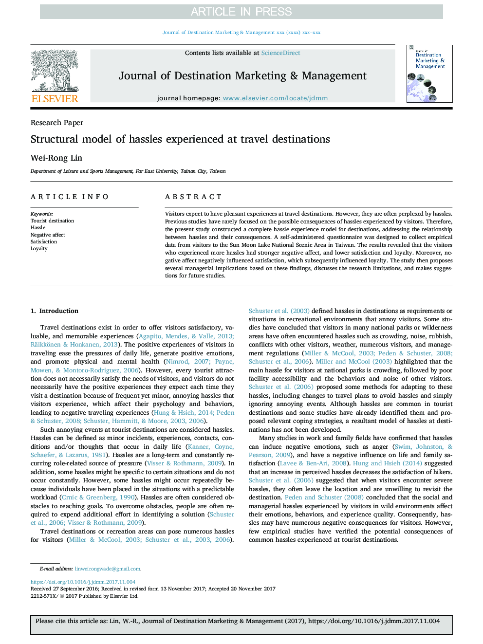 Structural model of hassles experienced at travel destinations