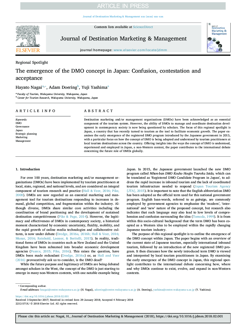 The emergence of the DMO concept in Japan: Confusion, contestation and acceptance