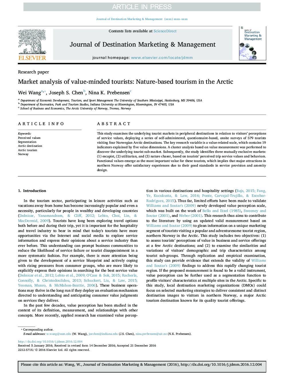 Market analysis of value-minded tourists: Nature-based tourism in the Arctic