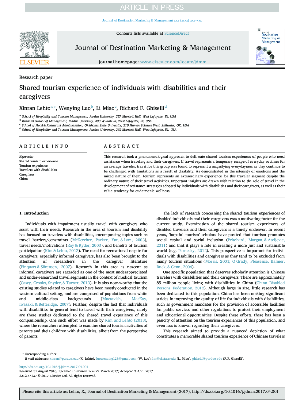 Shared tourism experience of individuals with disabilities and their caregivers