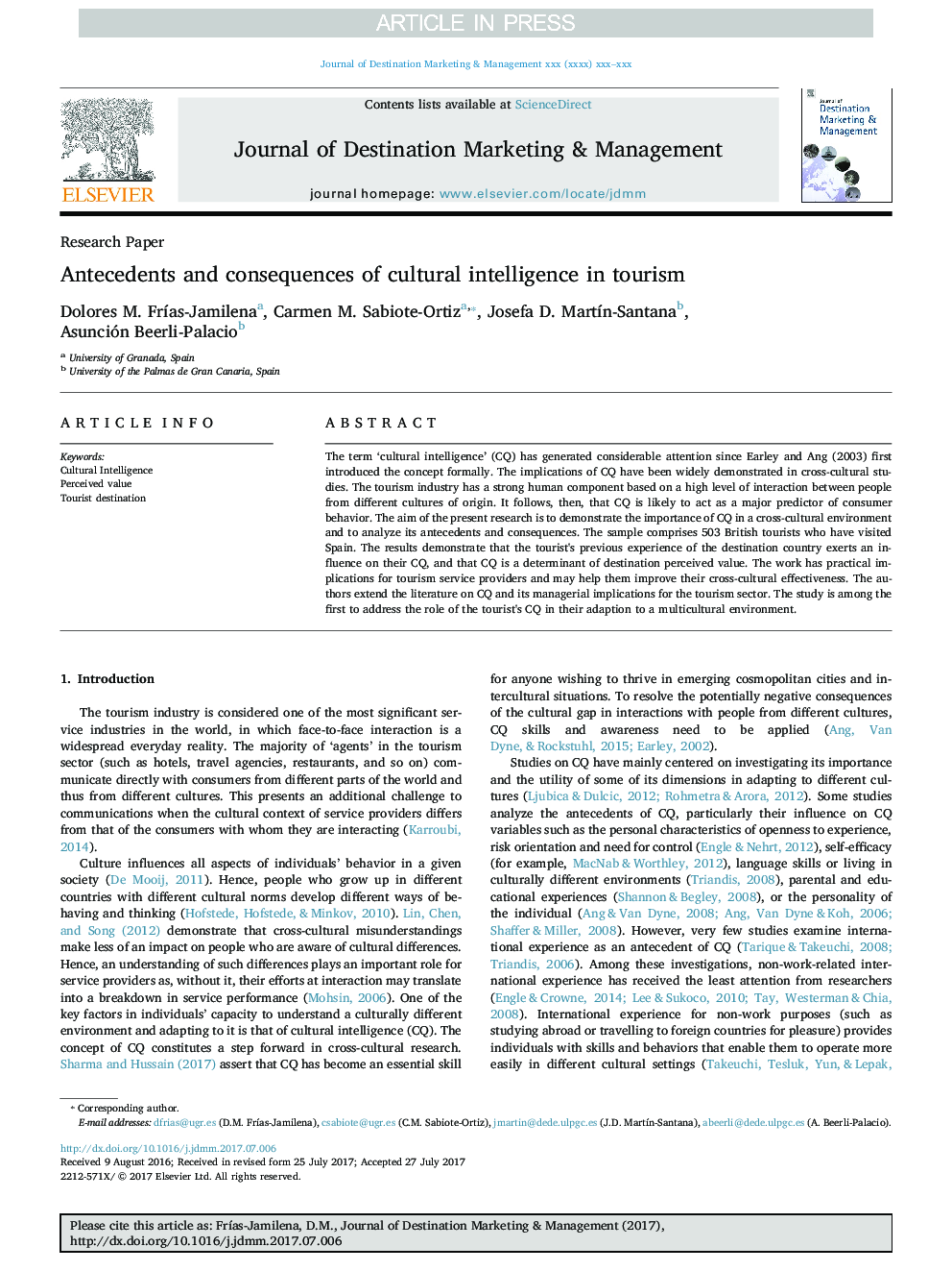 Antecedents and consequences of cultural intelligence in tourism