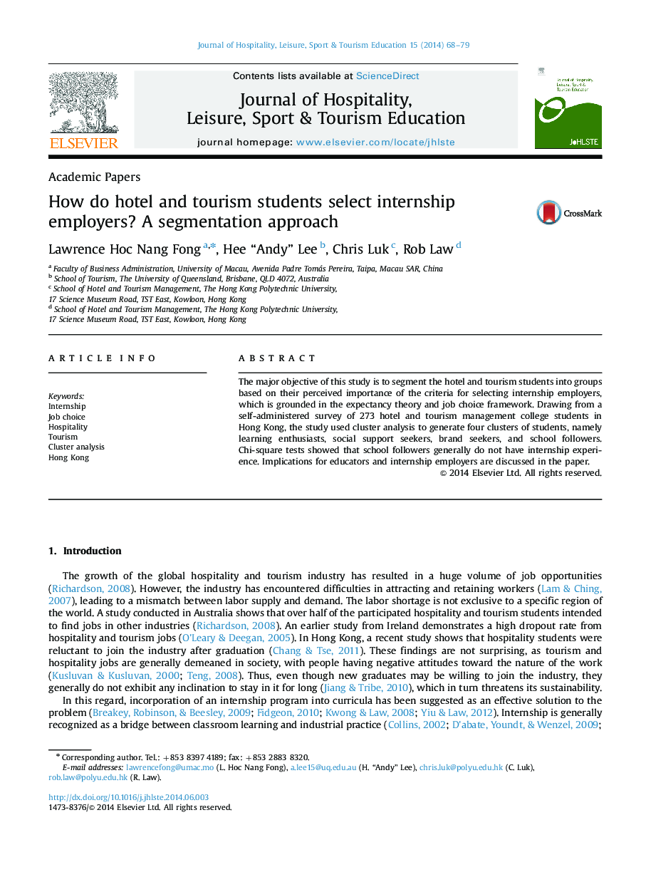 How do hotel and tourism students select internship employers? A segmentation approach