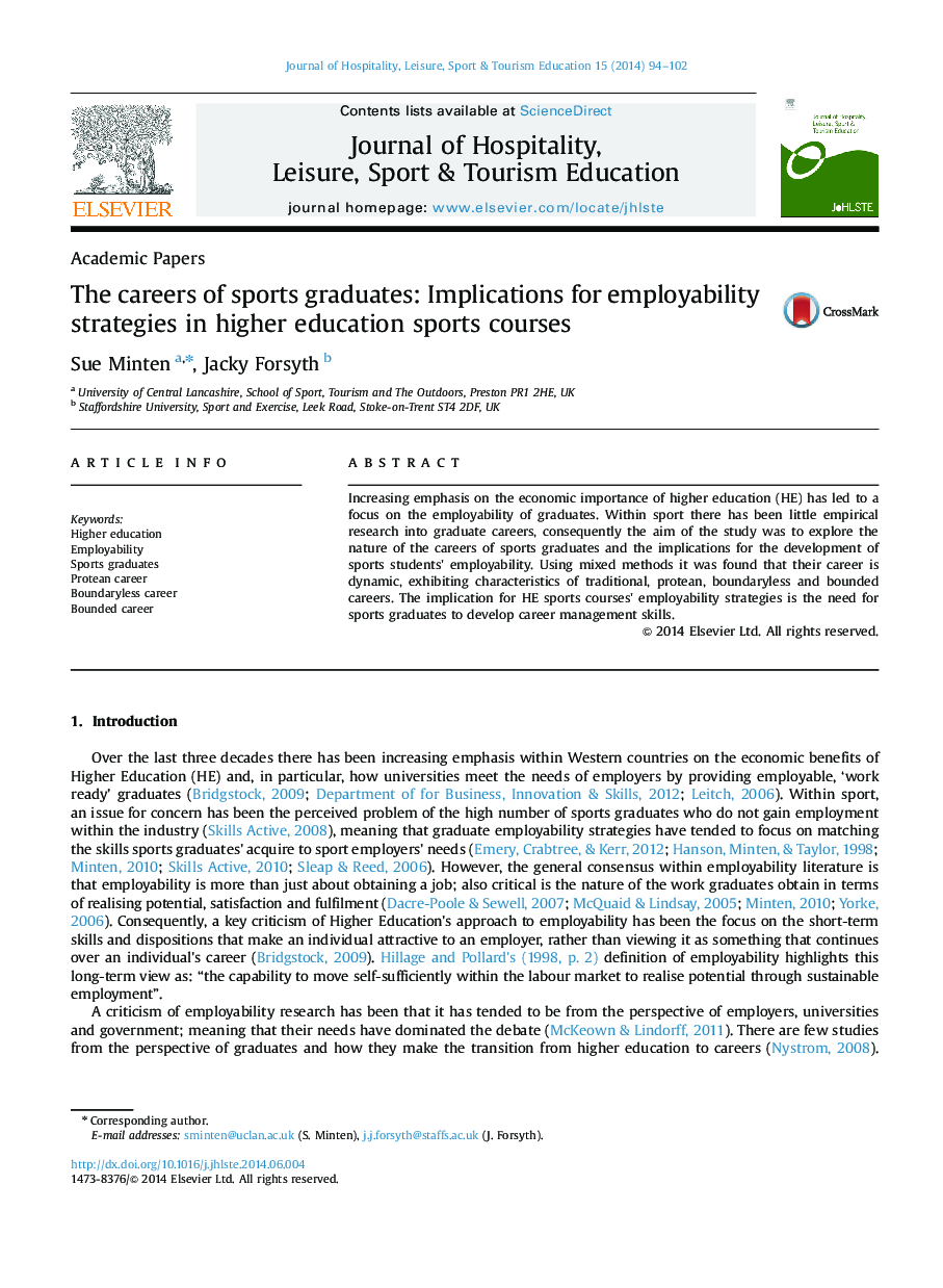 The careers of sports graduates: Implications for employability strategies in higher education sports courses