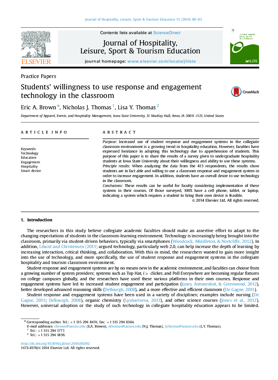 Students×³ willingness to use response and engagement technology in the classroom