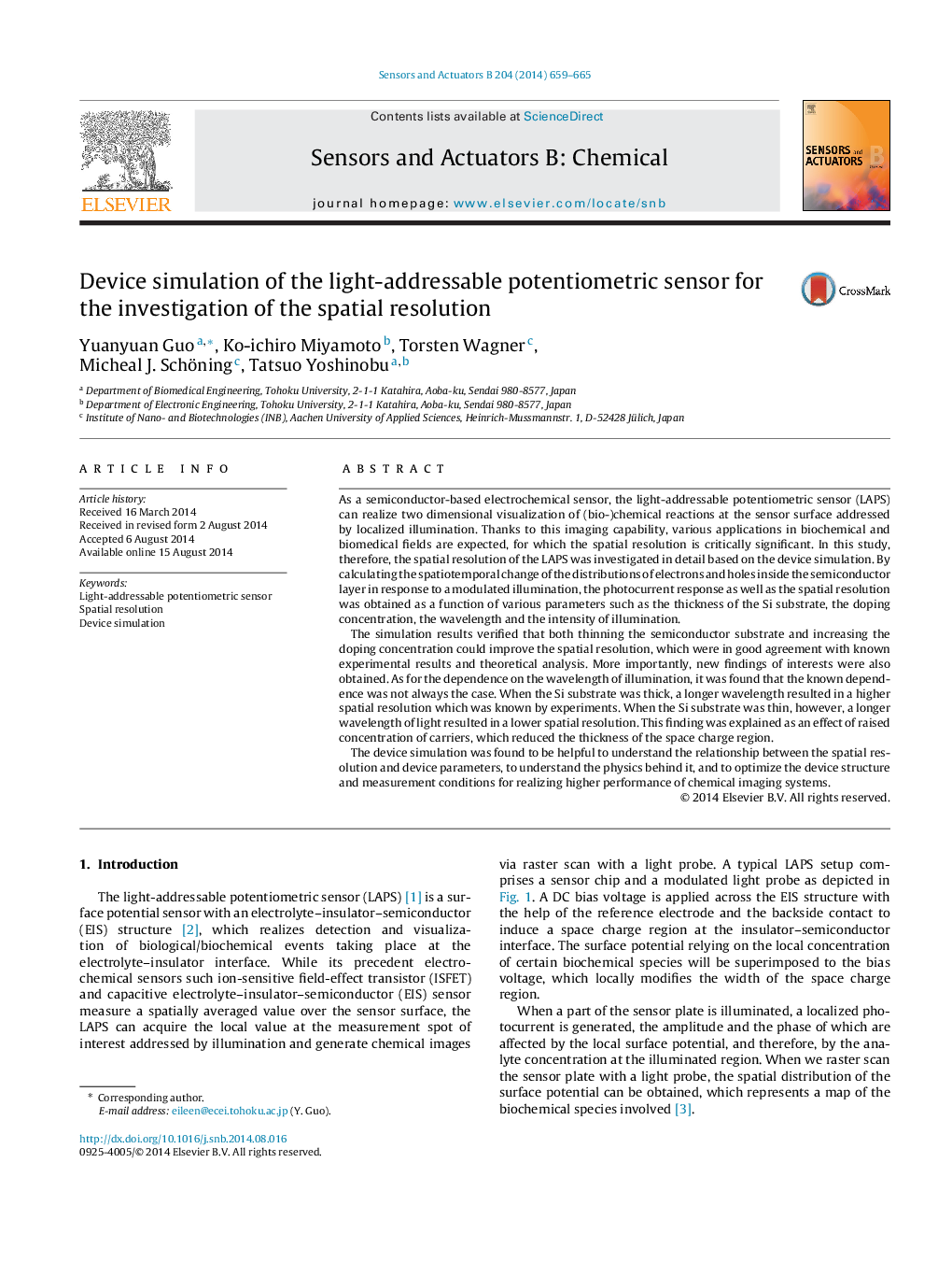 Device simulation of the light-addressable potentiometric sensor for the investigation of the spatial resolution