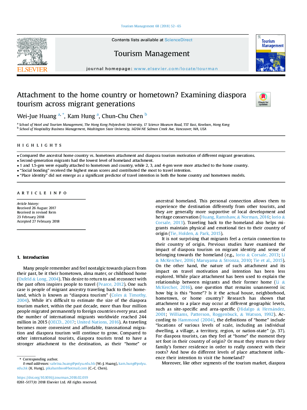 Attachment to the home country or hometown? Examining diaspora tourism across migrant generations