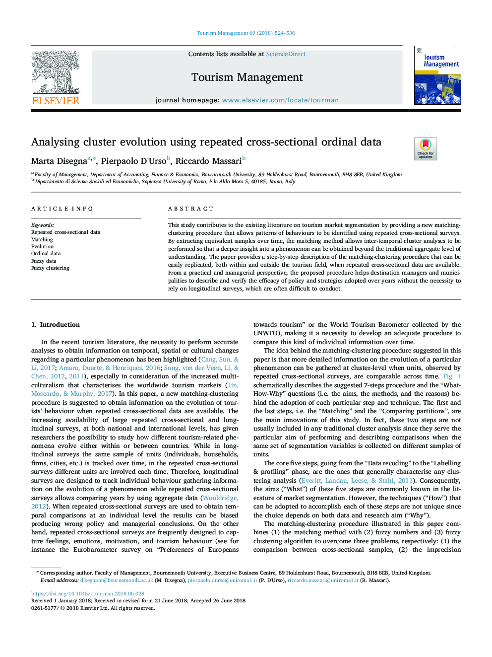 Analysing cluster evolution using repeated cross-sectional ordinal data