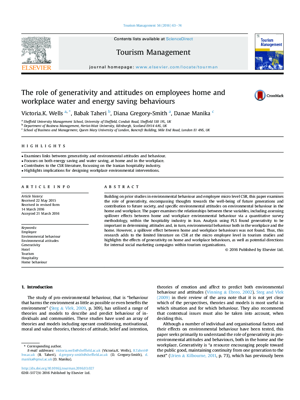 The role of generativity and attitudes on employees home and workplace water and energy saving behaviours