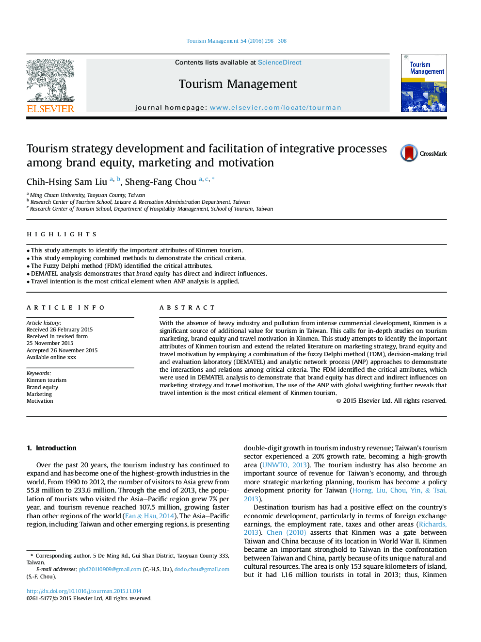 Tourism strategy development and facilitation of integrative processes among brand equity, marketing and motivation