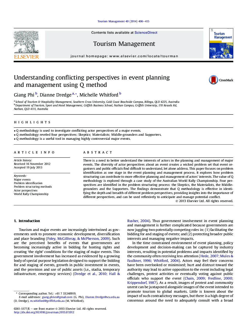 Understanding conflicting perspectives in event planning and management using Q method