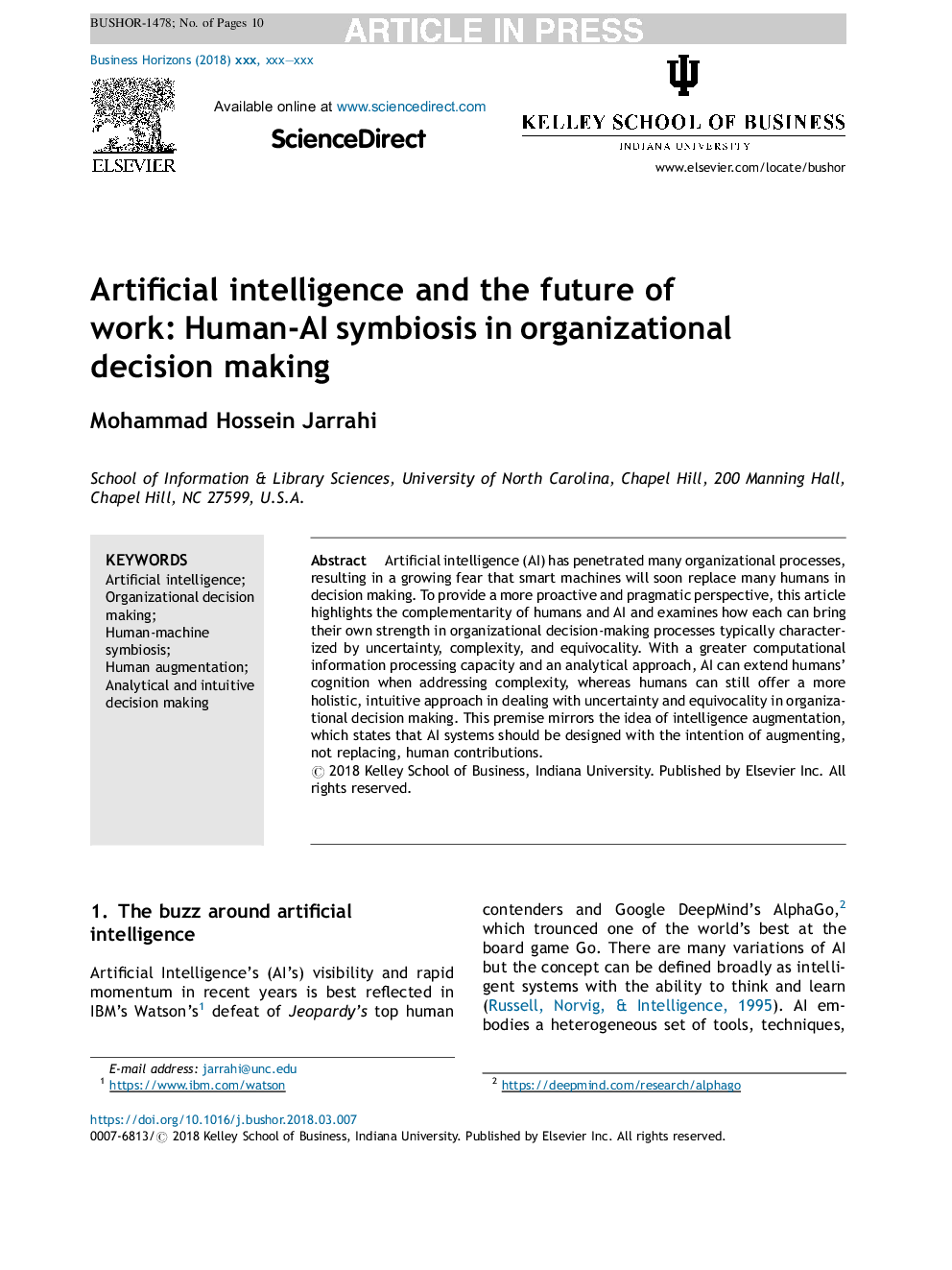 Artificial intelligence and the future of work: Human-AI symbiosis in organizational decision making