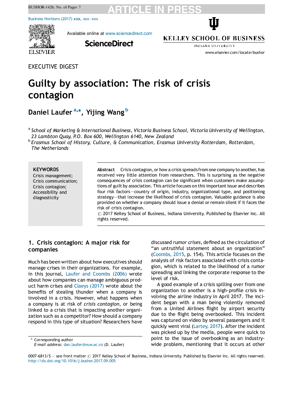 Guilty by association: The risk of crisis contagion