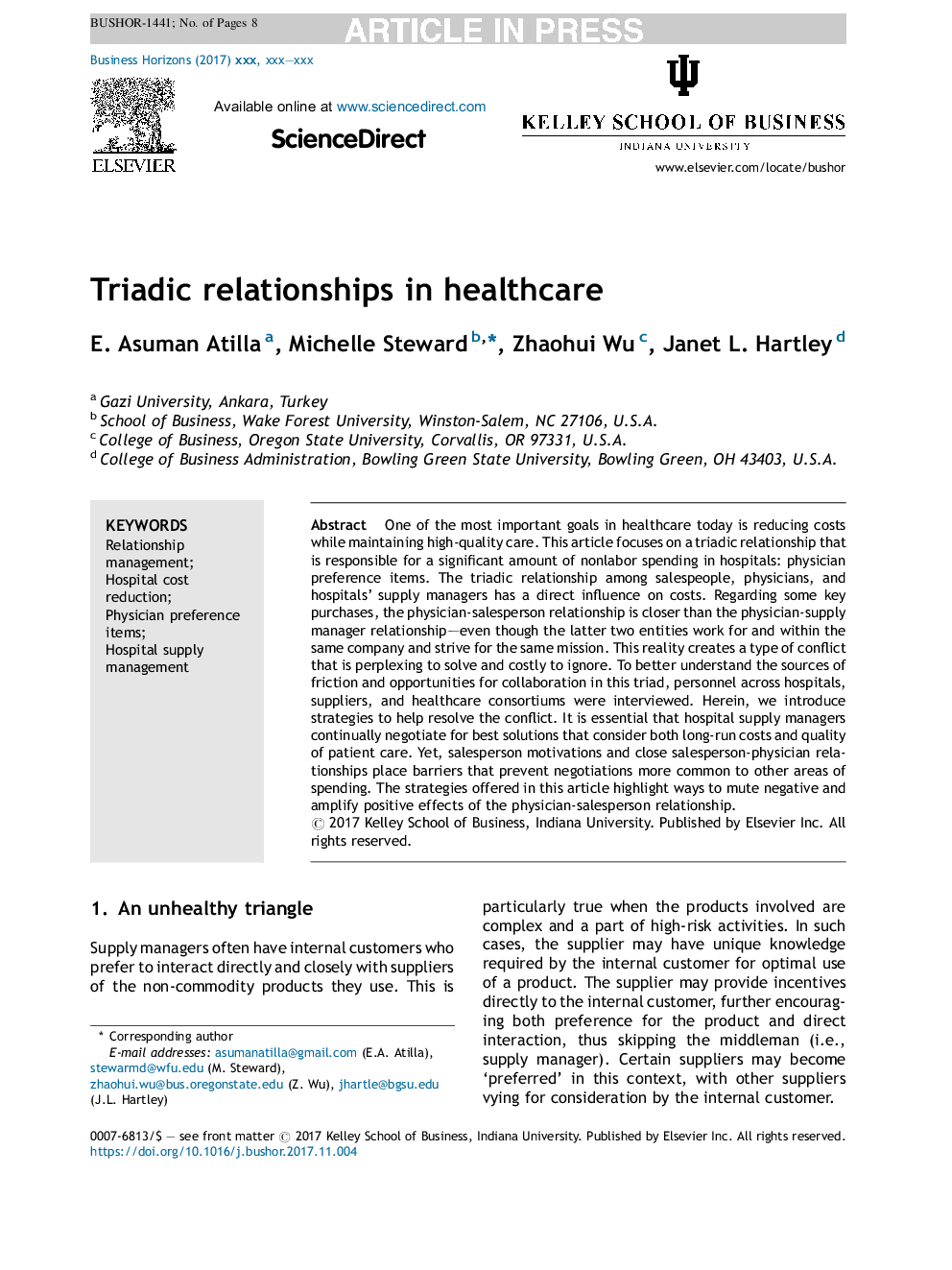 Triadic relationships in healthcare