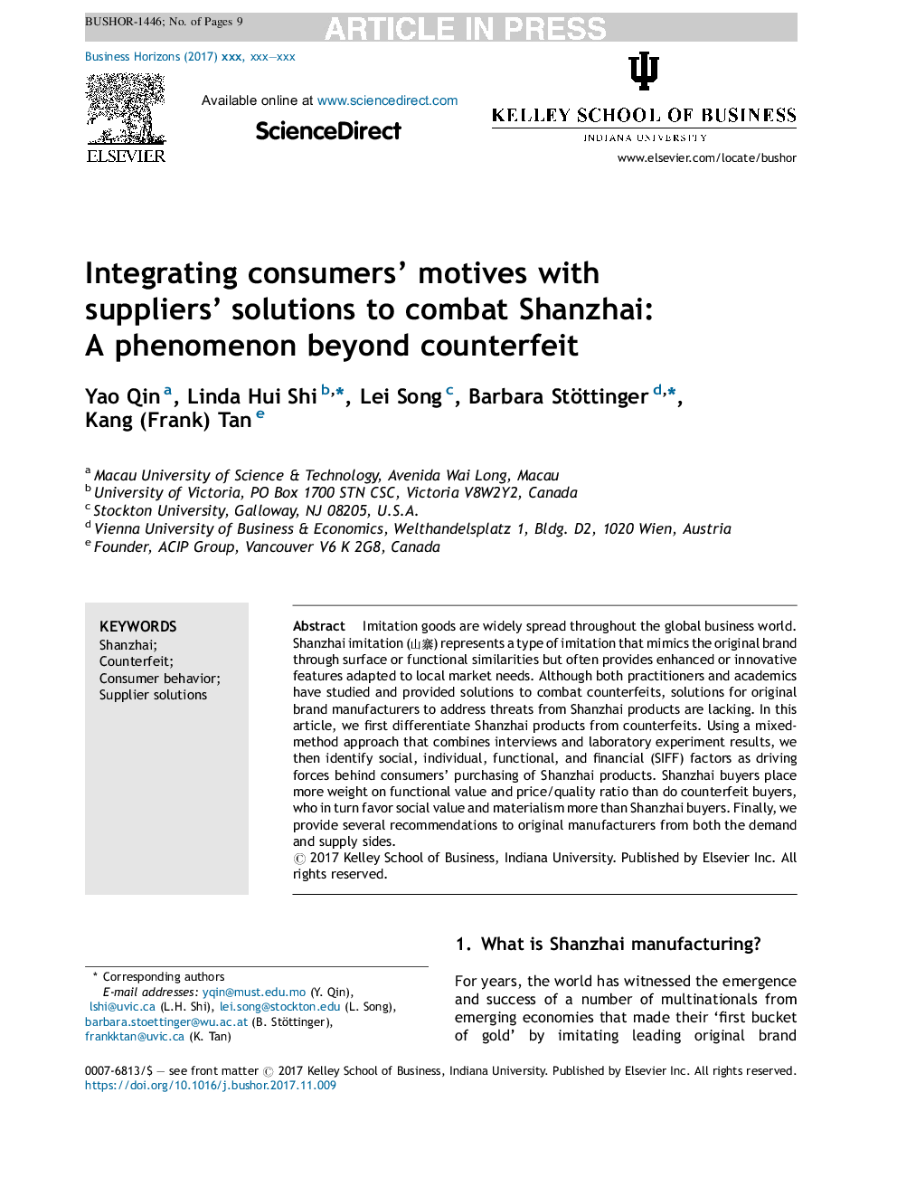 Integrating consumers' motives with suppliers' solutions to combat Shanzhai: A phenomenon beyond counterfeit