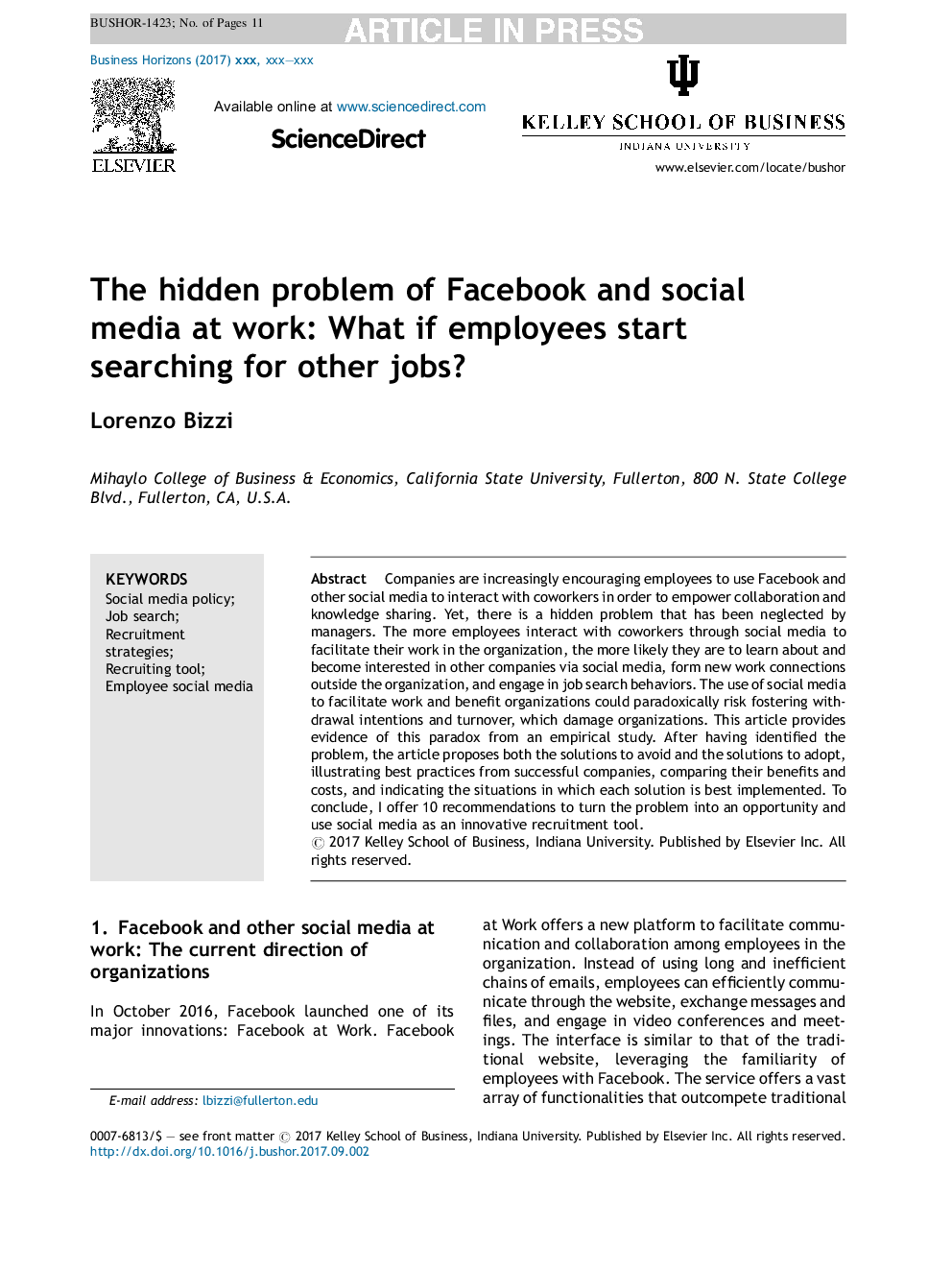 The hidden problem of Facebook and social media at work: What if employees start searching for other jobs?