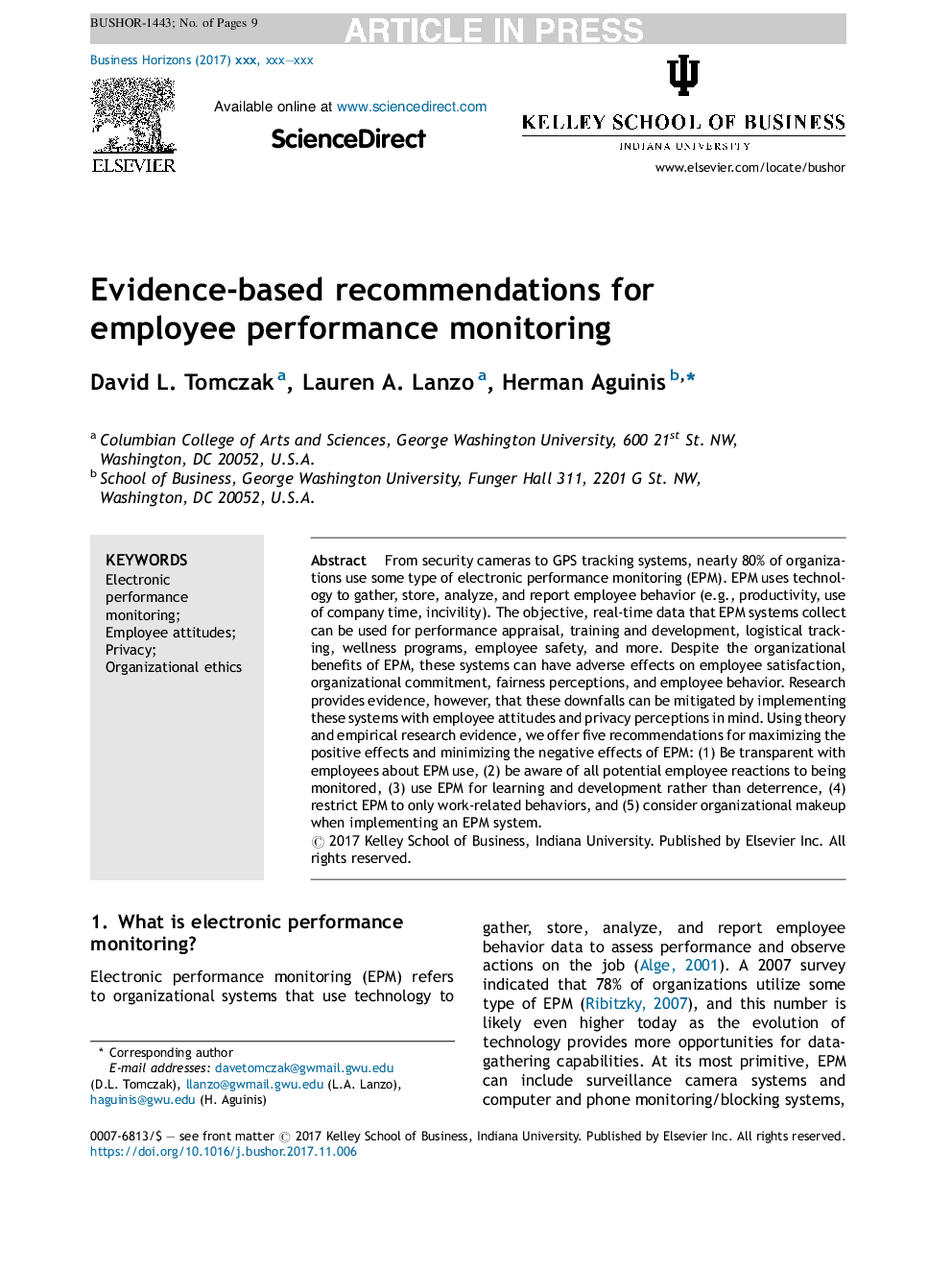 Evidence-based recommendations for employee performance monitoring