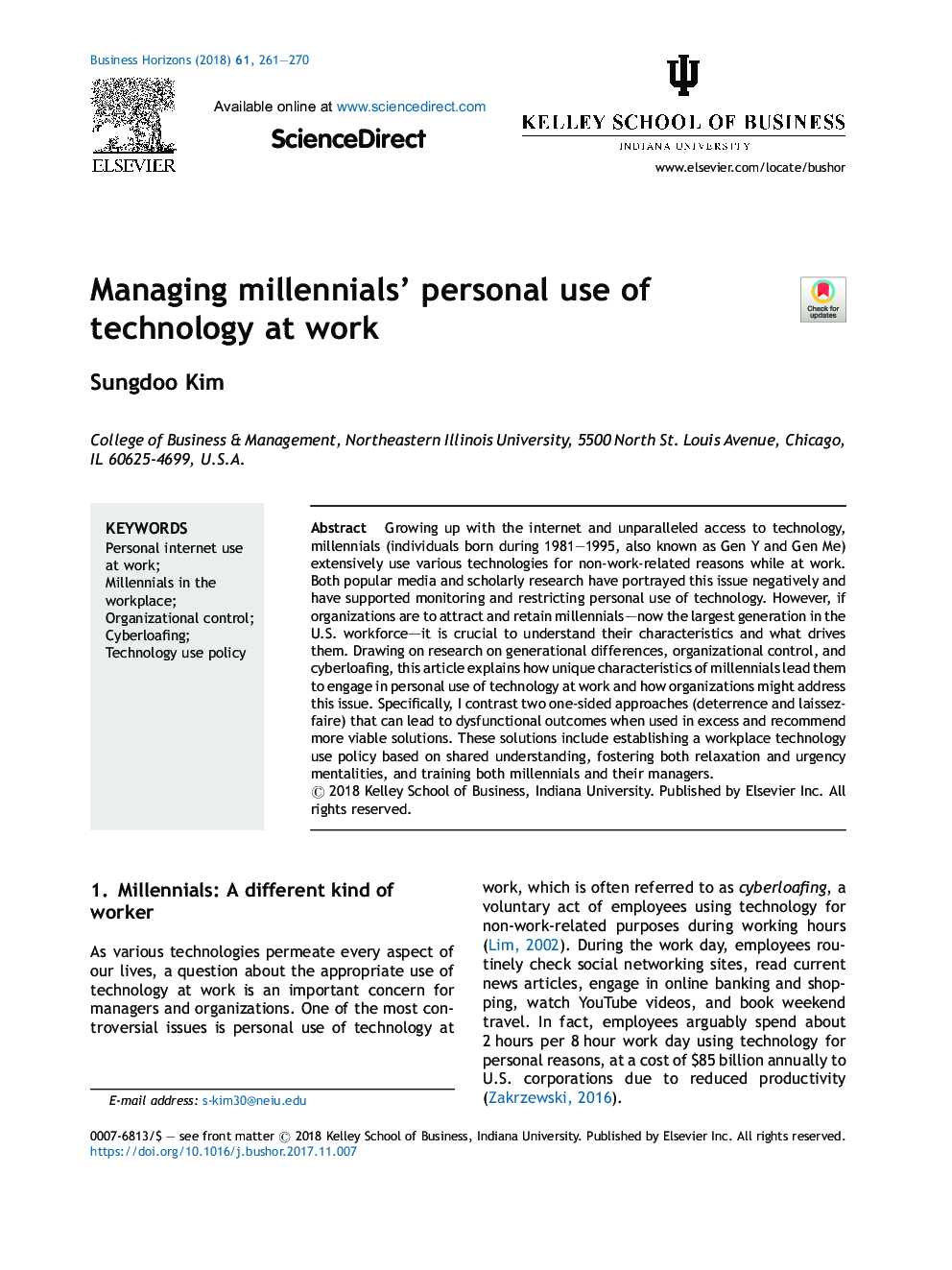 Managing millennials' personal use of technology at work