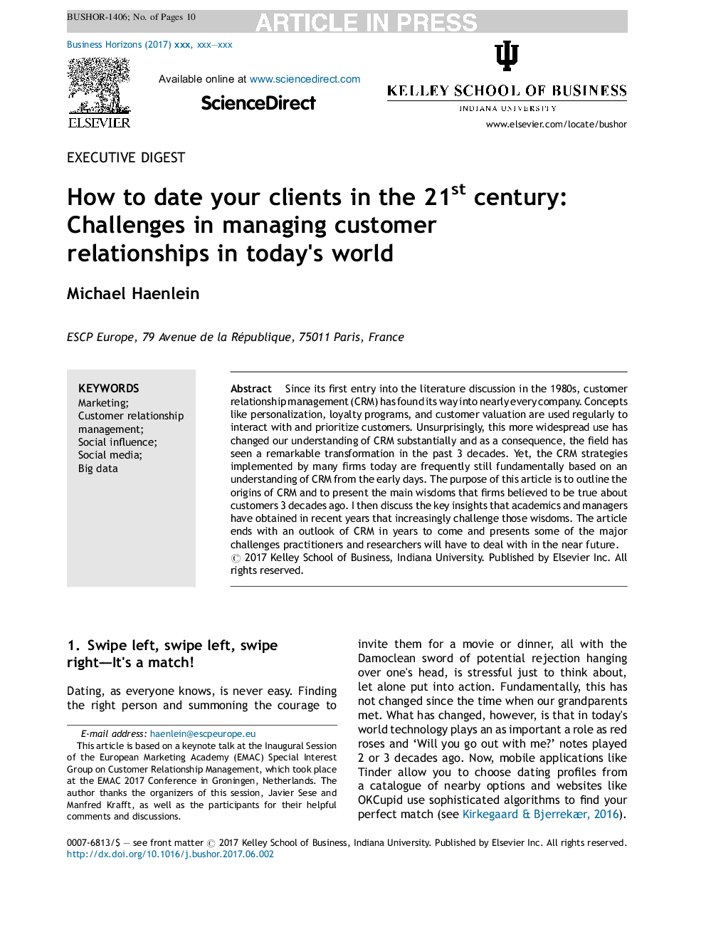 How to date your clients in the 21st century: Challenges in managing customer relationships in today's world