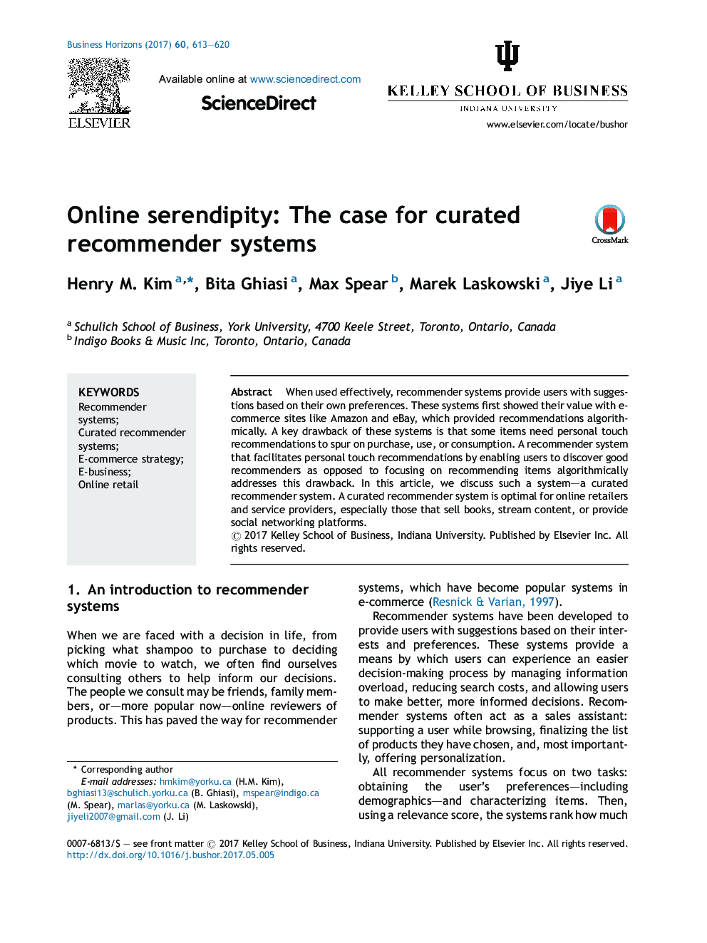 Online serendipity: The case for curated recommender systems