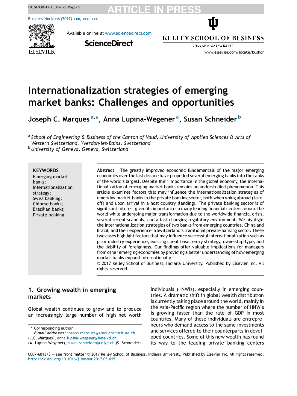 استراتژی‏های بین‏ المللی بانک‏های بازار در حال ظهور: چالش‏ها و فرصت‏ها
