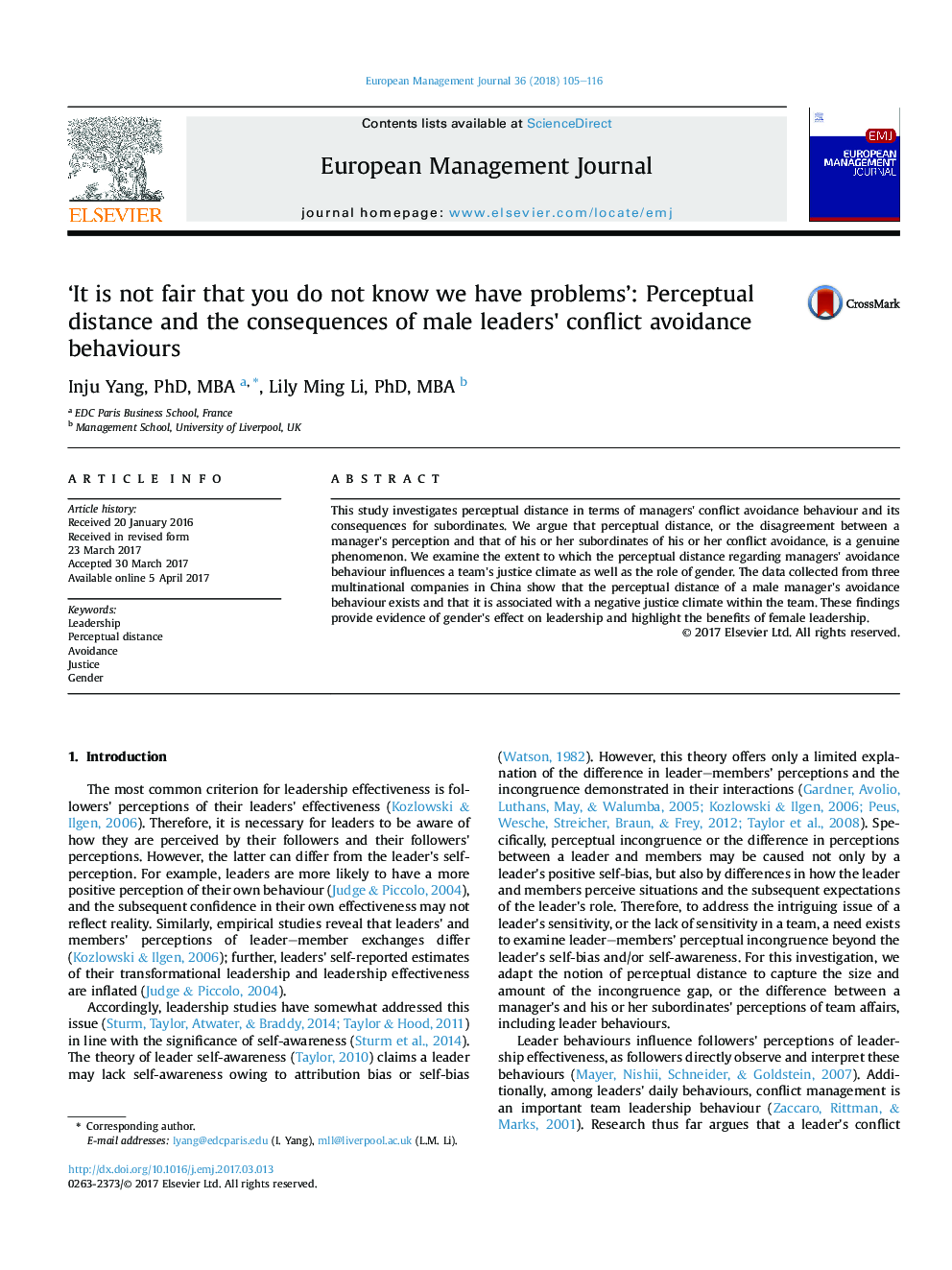 'It is not fair that you do not know we have problems': Perceptual distance and the consequences of male leaders' conflict avoidance behaviours