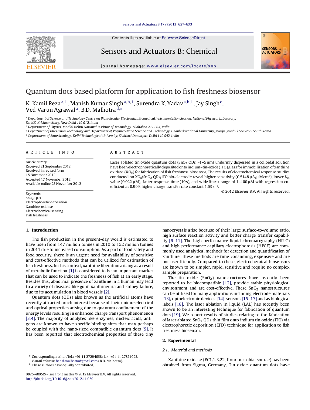 Quantum dots based platform for application to fish freshness biosensor