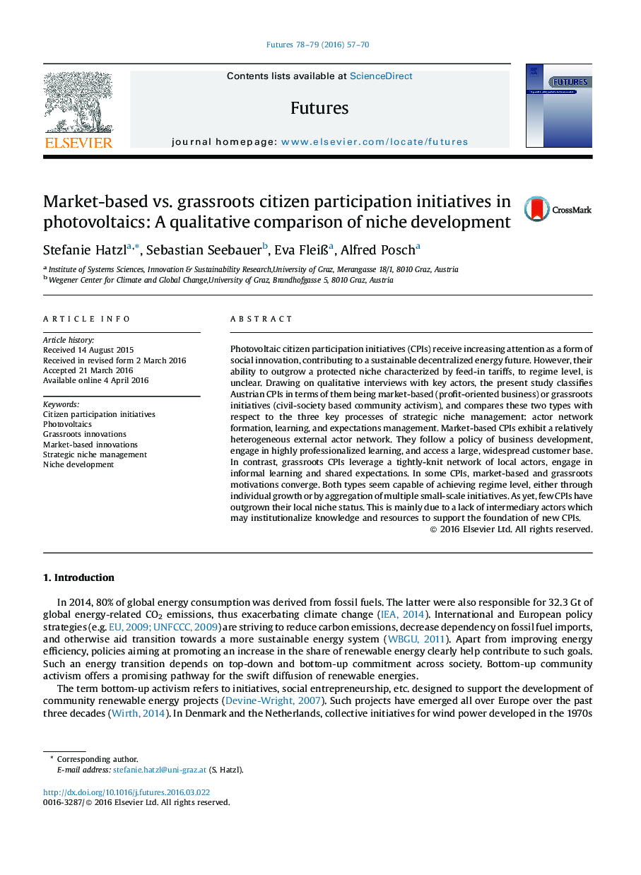 Market-based vs. grassroots citizen participation initiatives in photovoltaics: A qualitative comparison of niche development