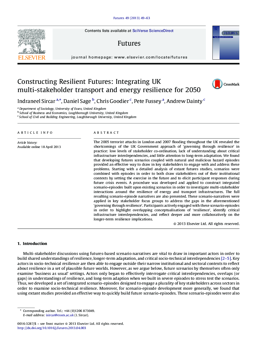 Constructing Resilient Futures: Integrating UK multi-stakeholder transport and energy resilience for 2050