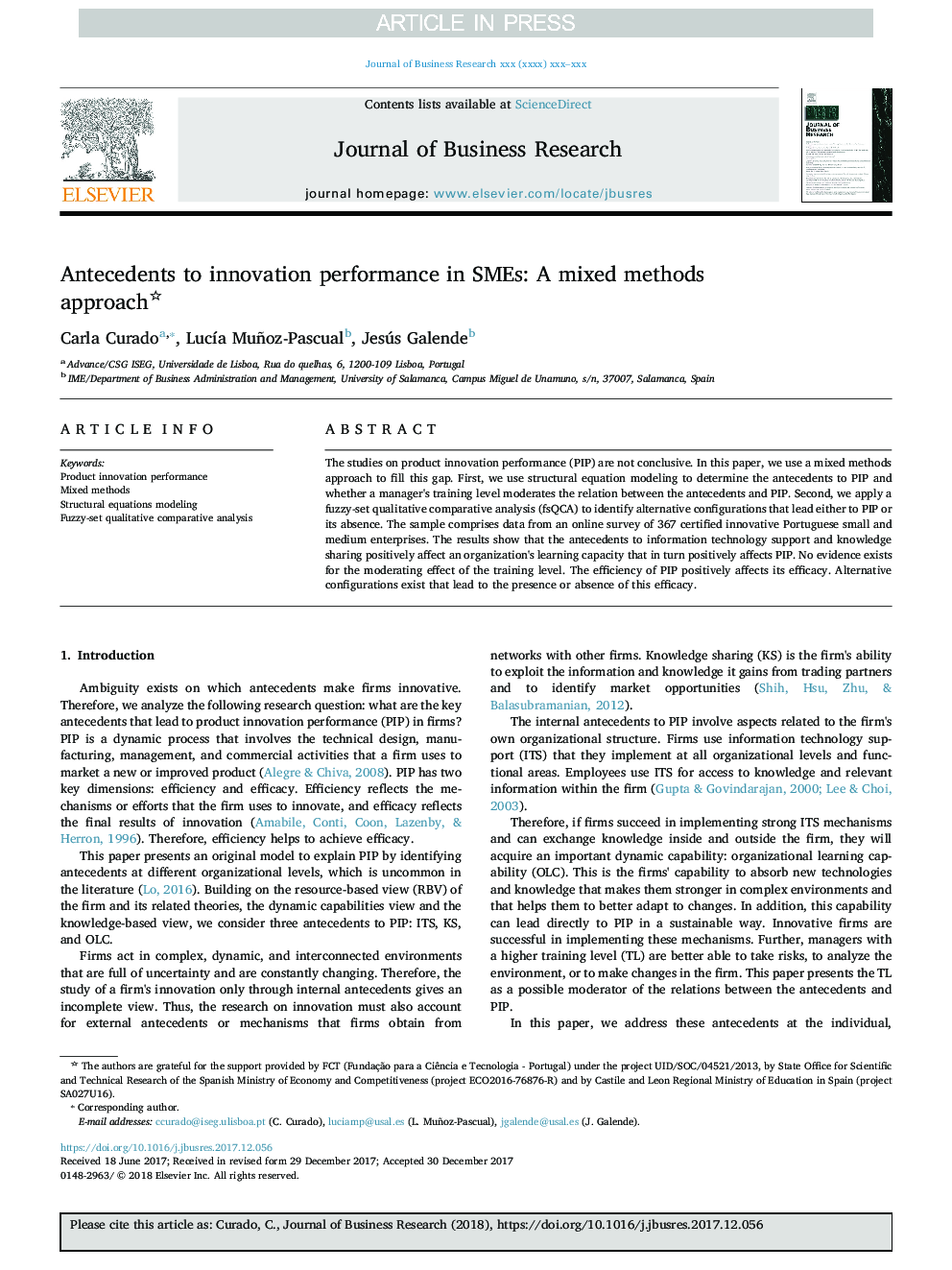 Antecedents to innovation performance in SMEs: A mixed methods approach