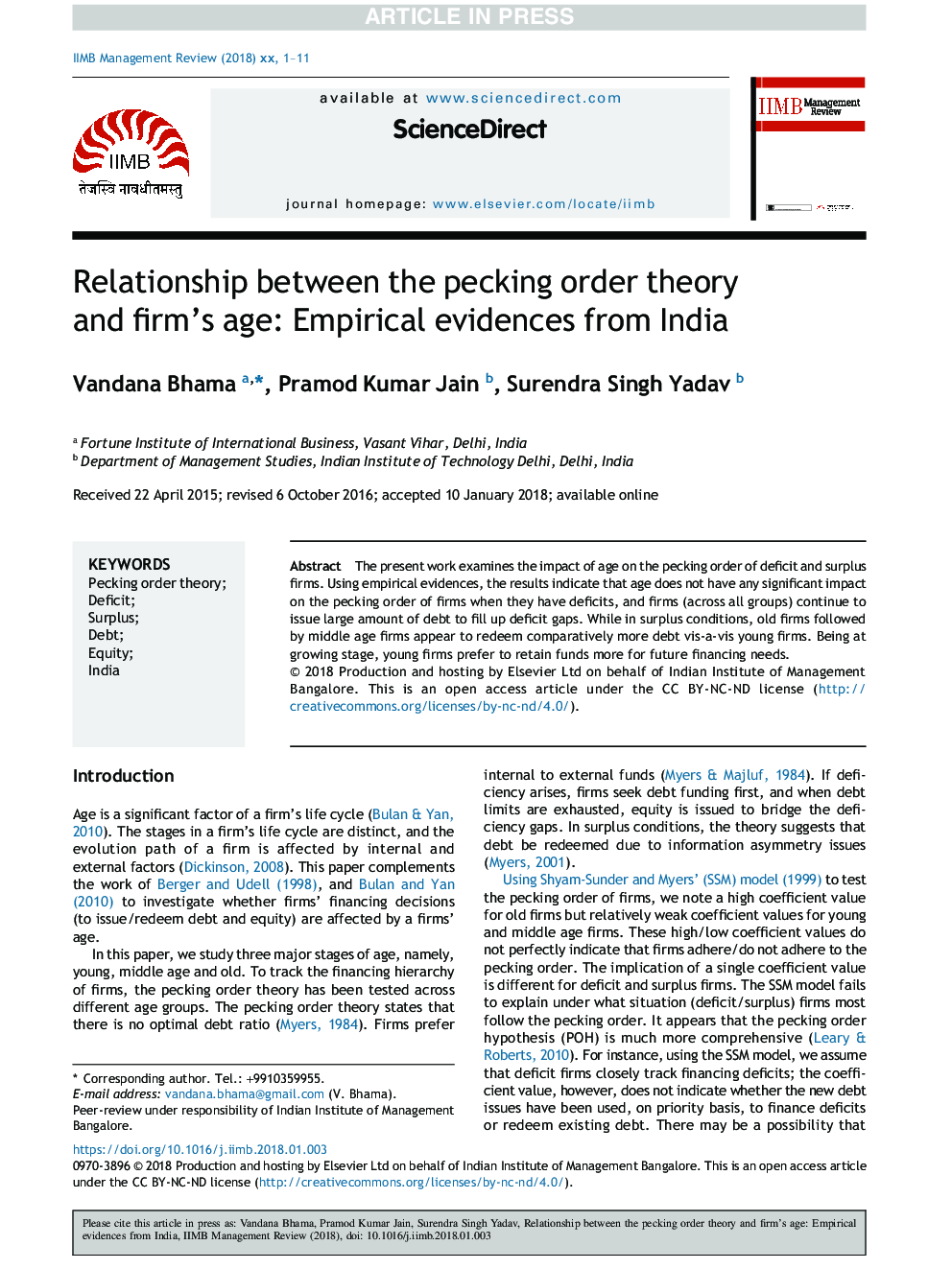 رابطه بین نظریه نظم پیکینگ و سن شرکت: شواهد تجربی از هند 