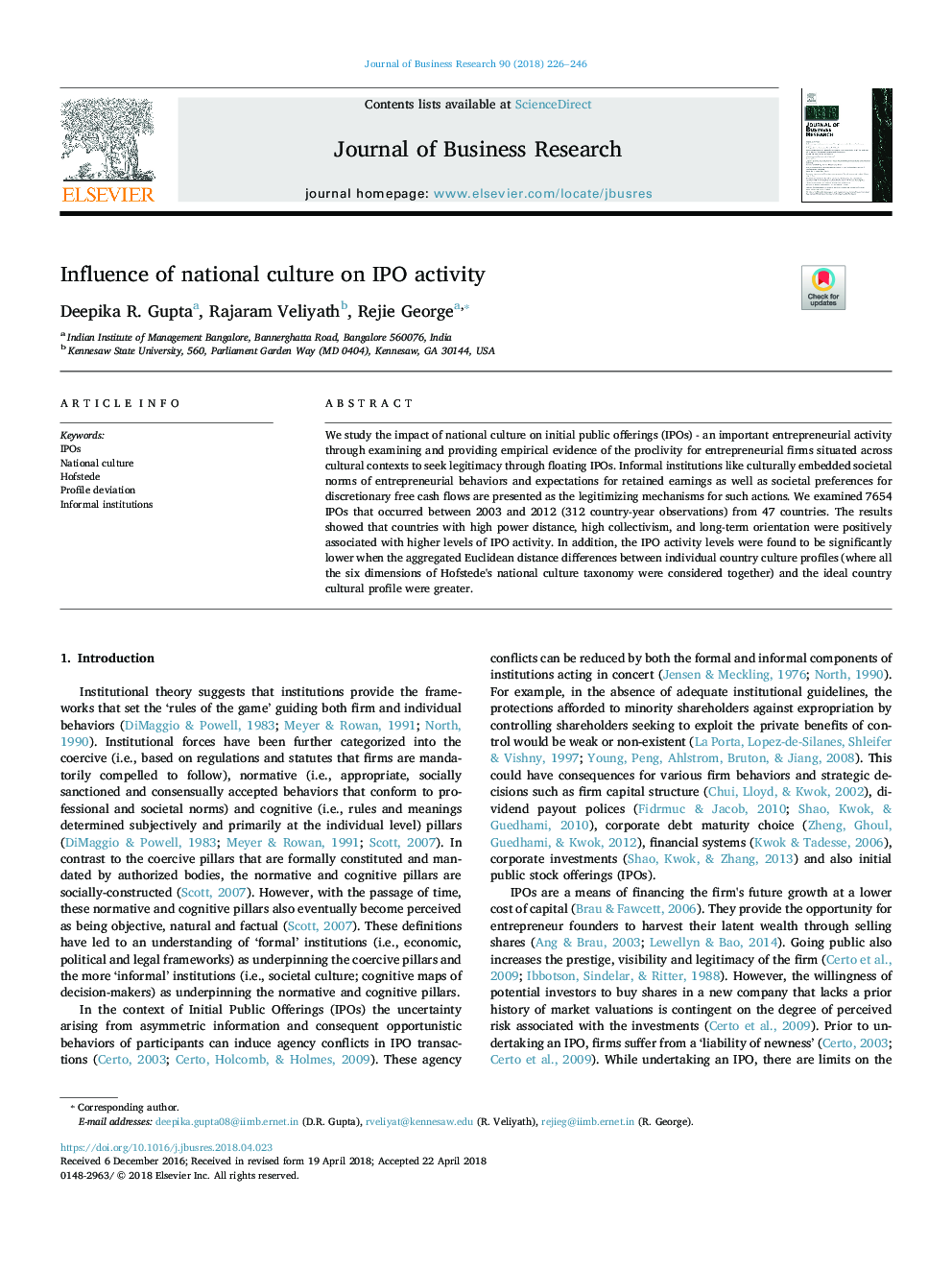 Influence of national culture on IPO activity