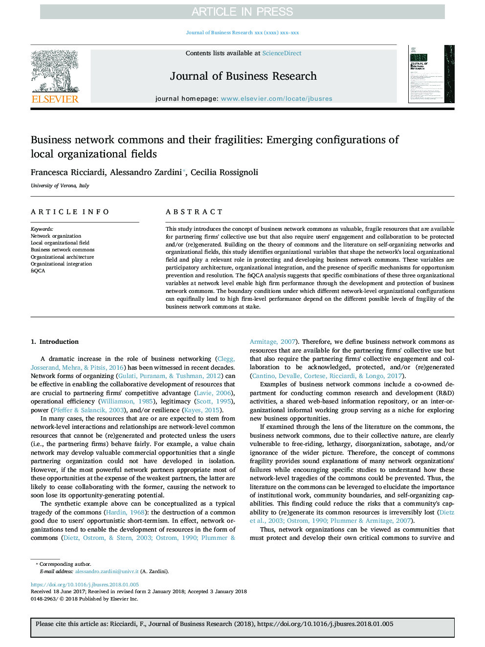 Business network commons and their fragilities: Emerging configurations of local organizational fields