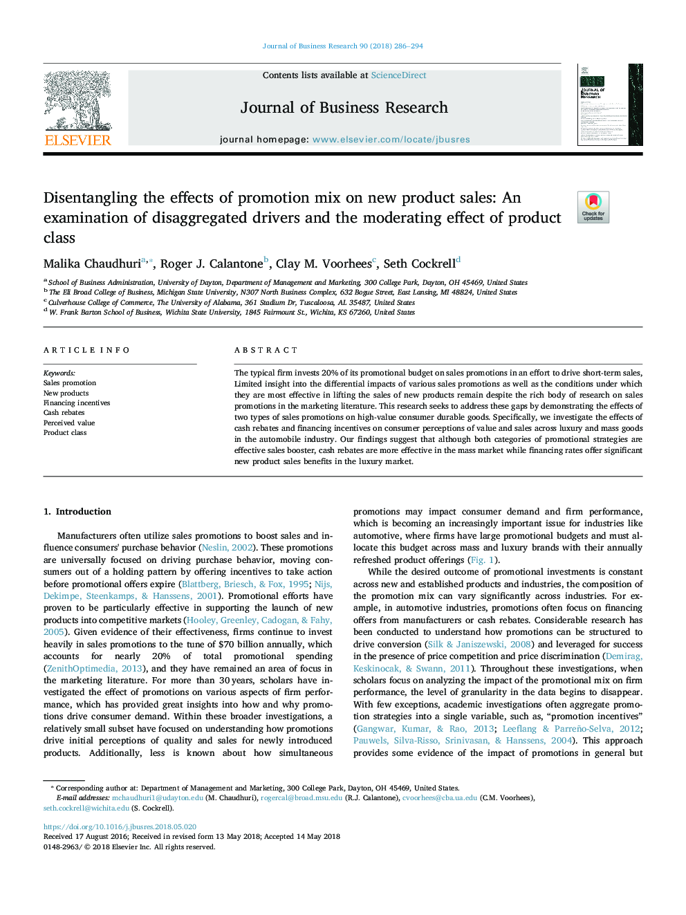 Disentangling the effects of promotion mix on new product sales: An examination of disaggregated drivers and the moderating effect of product class