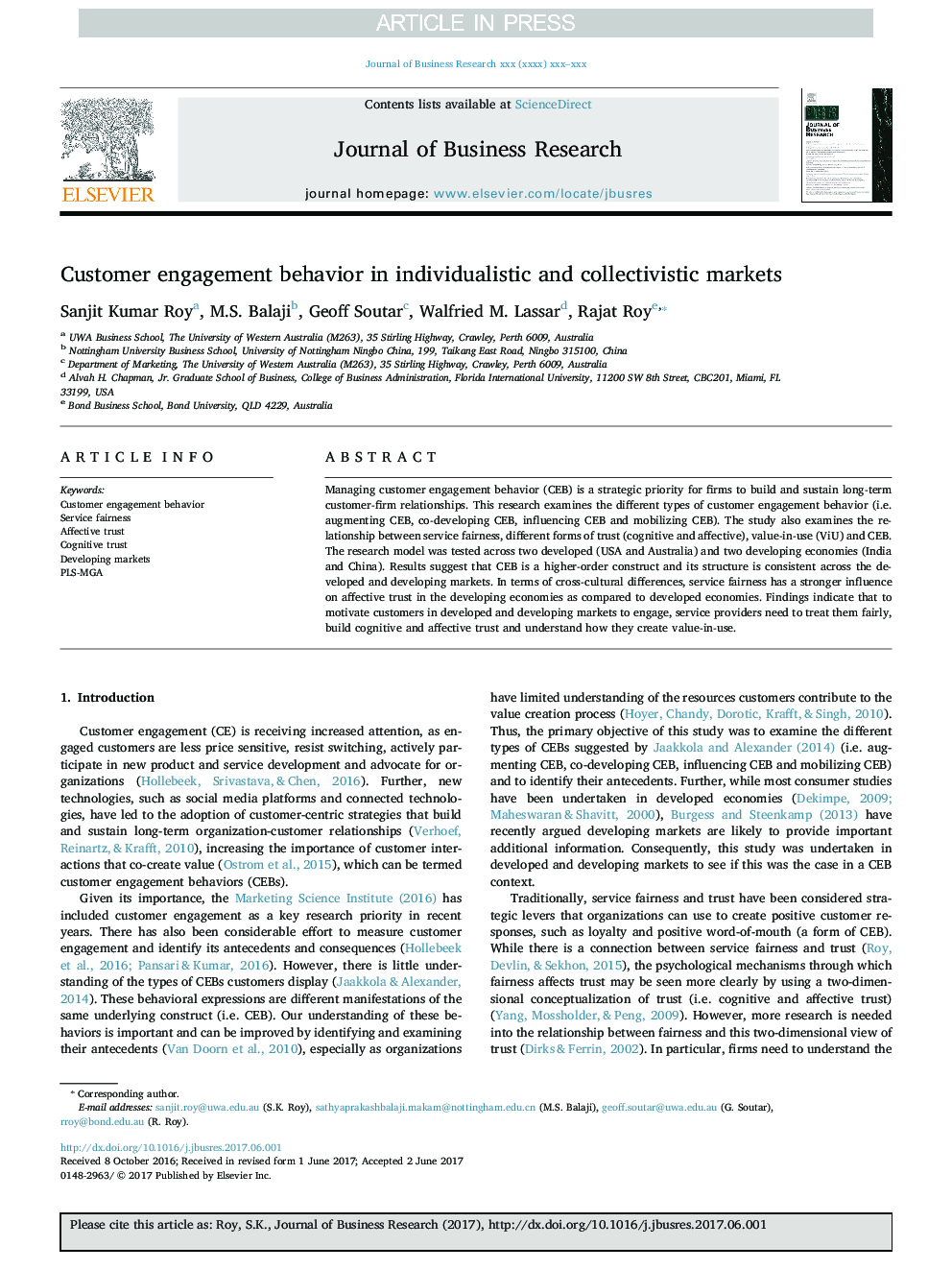 Customer engagement behavior in individualistic and collectivistic markets