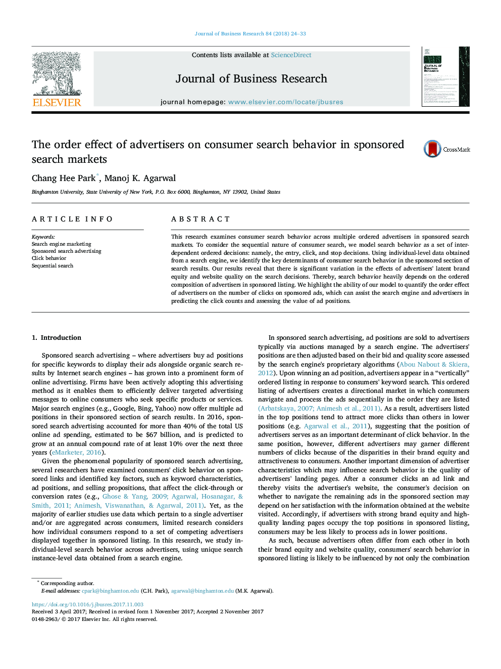 The order effect of advertisers on consumer search behavior in sponsored search markets