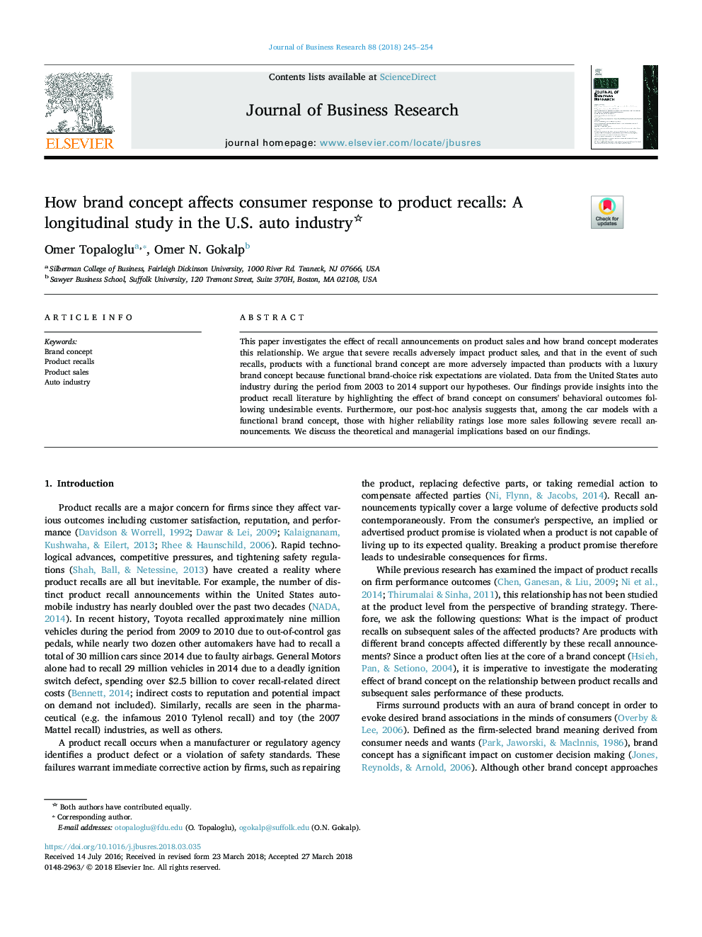 How brand concept affects consumer response to product recalls: A longitudinal study in the U.S. auto industry